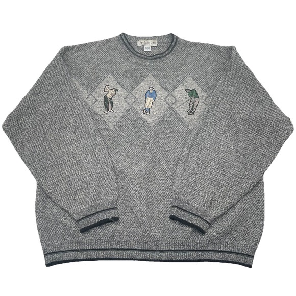 Vintage Grand Slam Sweater Mens L Gray Golf Embroidered Argyle Preppy Retro USA - Picture 1 of 6